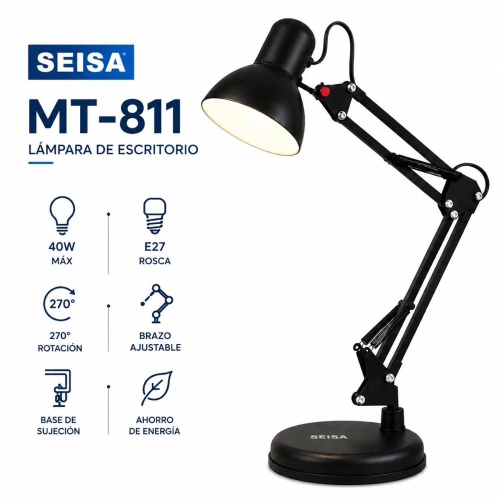 Lámpara de Escritorio Articulada SEISA MT-811 Giratorio 270 grados Base Firme