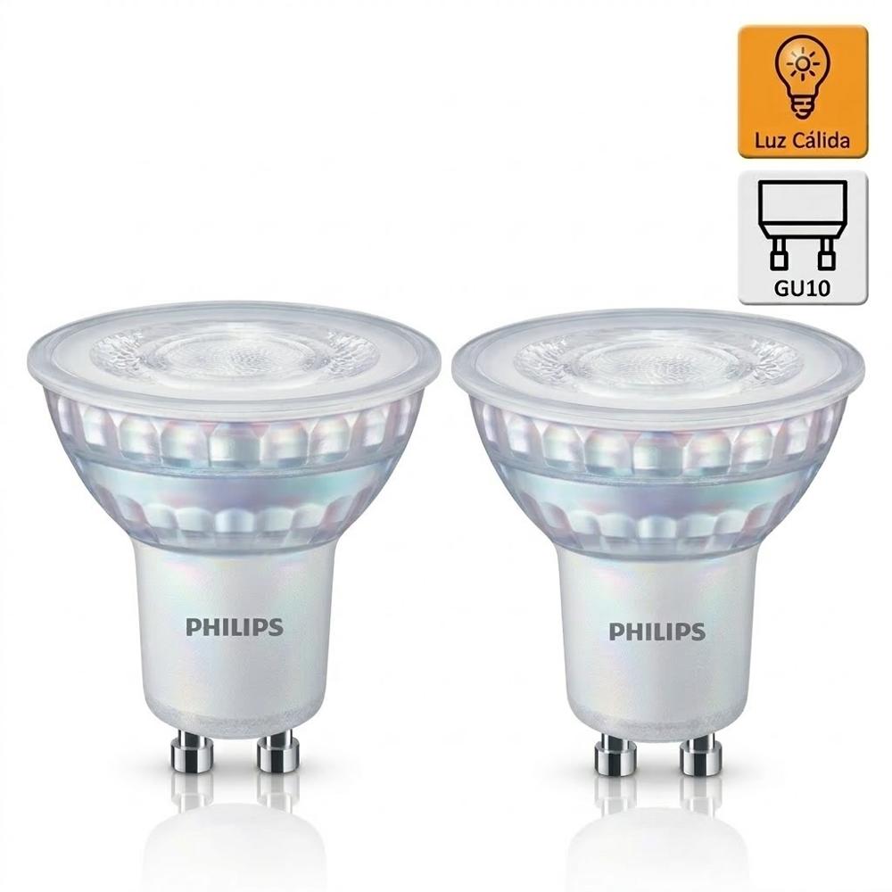 Pack x2 Foco Dicroico LED GU10 4.6W Luz Cálida PHILIPS