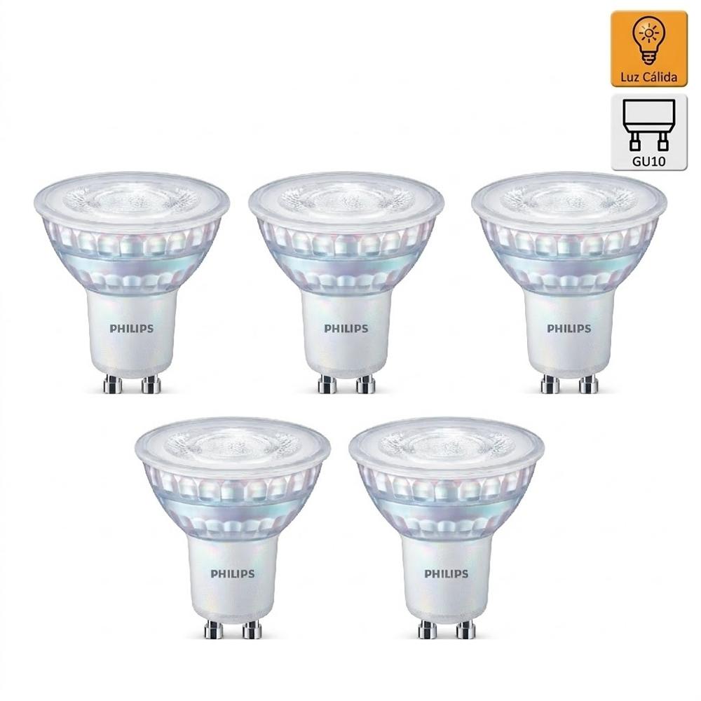 Pack x5 Foco Dicroico LED GU10 4.6W Luz Cálida PHILIPS