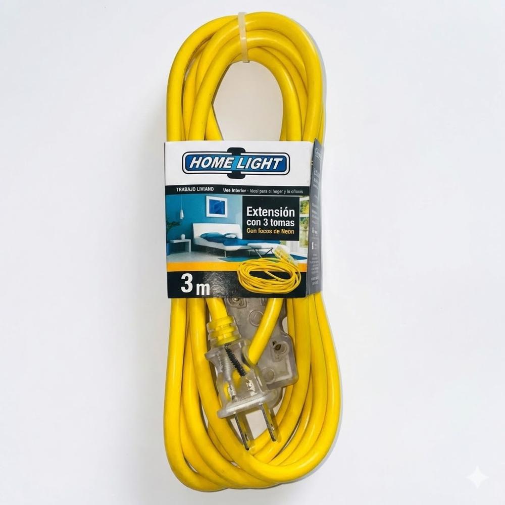 Extensión eléctrica Vulcanizada 3 Metros Amarillo Home Light - Uso Doméstico y Profesional