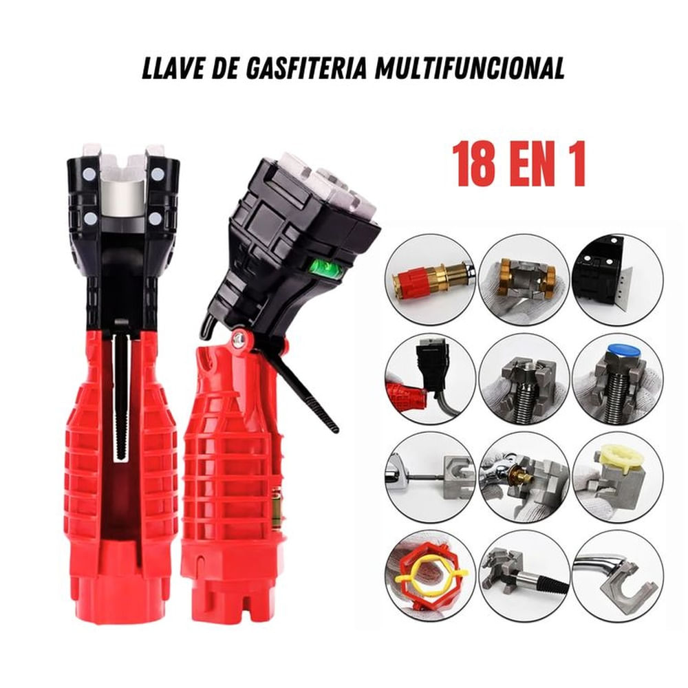 Multiusos Llave de Gasfiteria 18 en 1 Rojo