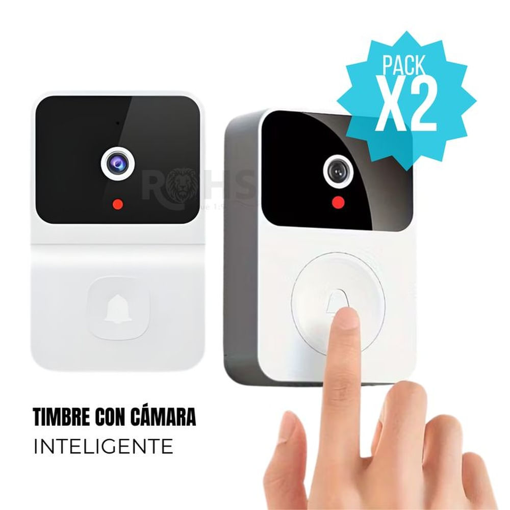 Pack 2 Timbre Inteligente Con Cámara WiFi 180° Con Visión Nocturna Audio Bidirecciona Blanco
