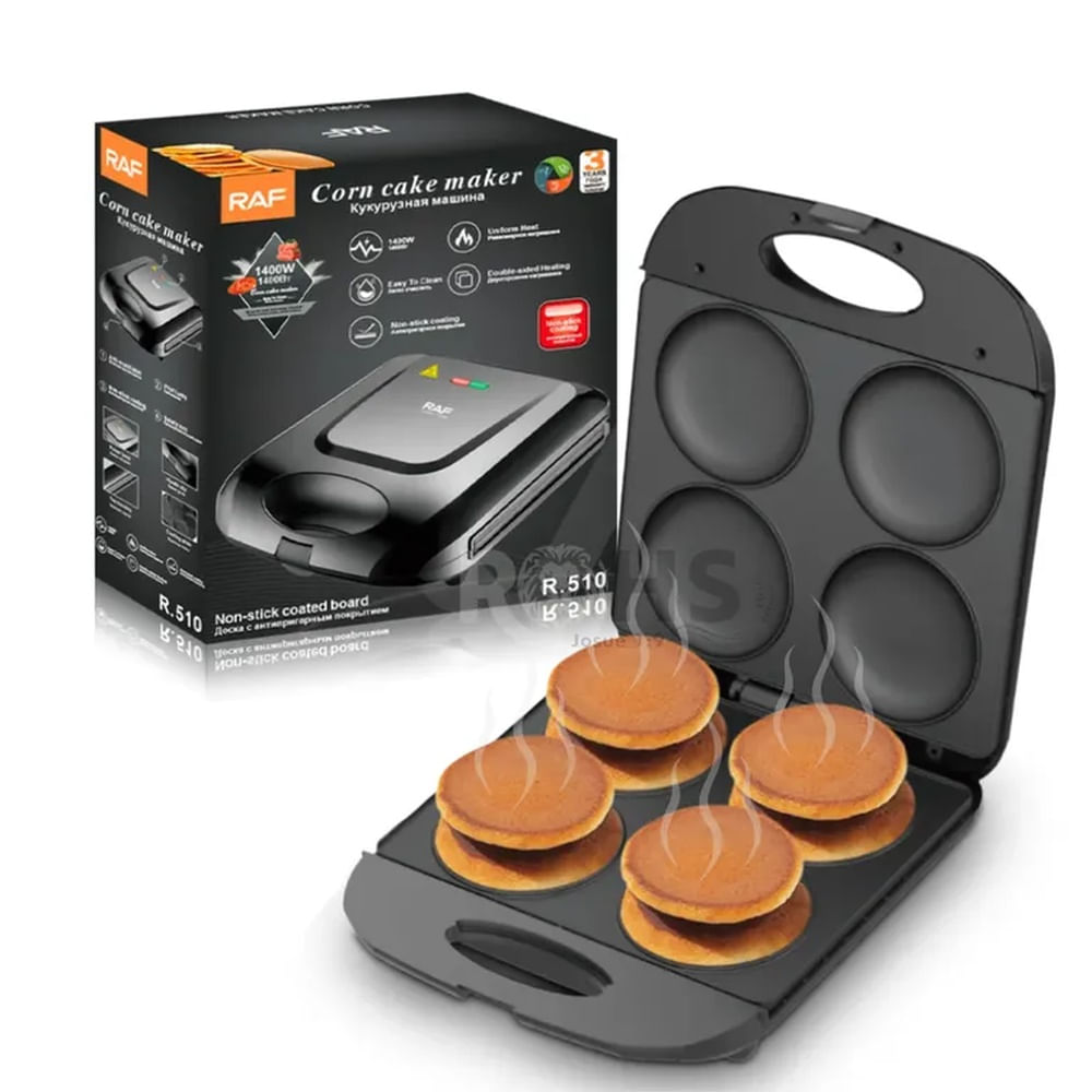 Máquina Para Pancakes Y Arepas RAF 1400W Antiadherente De 4 Cavidades