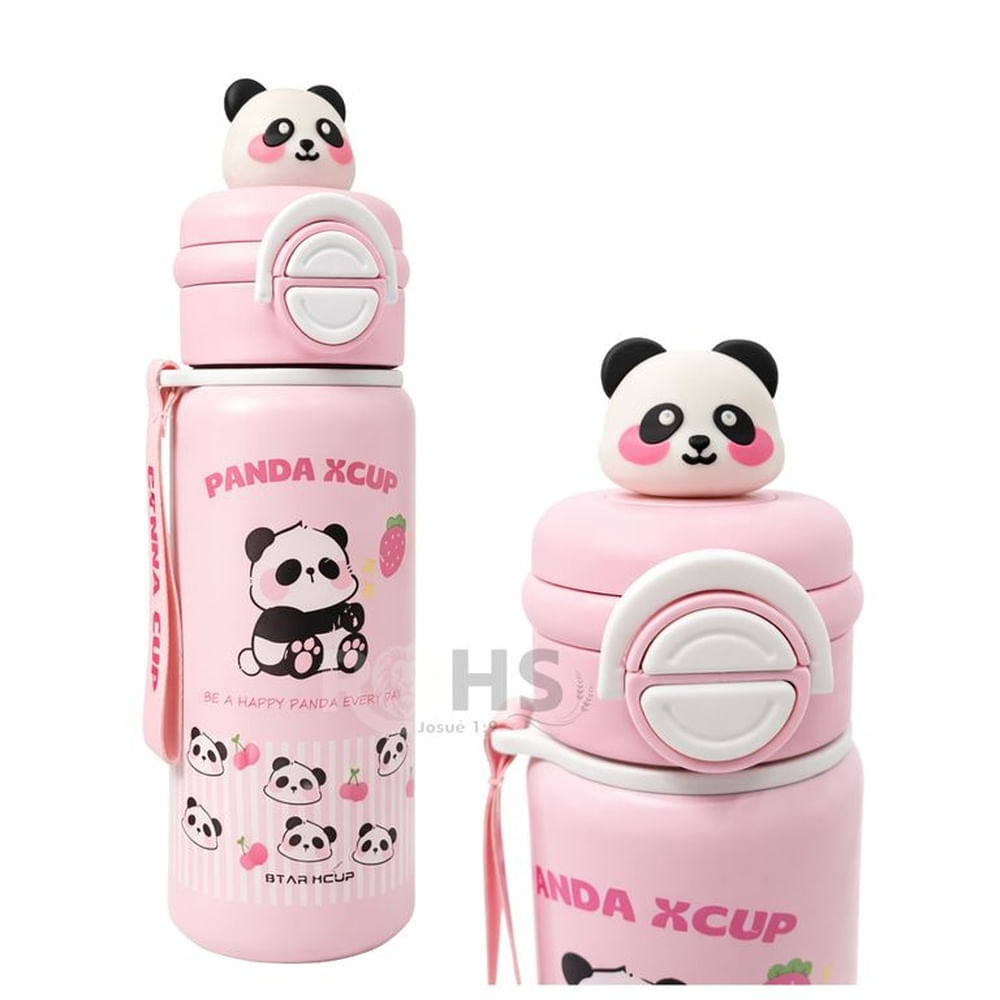 Botella Térmica De Acero Inoxidable Con Sorbete Diseño Panda Rosado 25 Cm