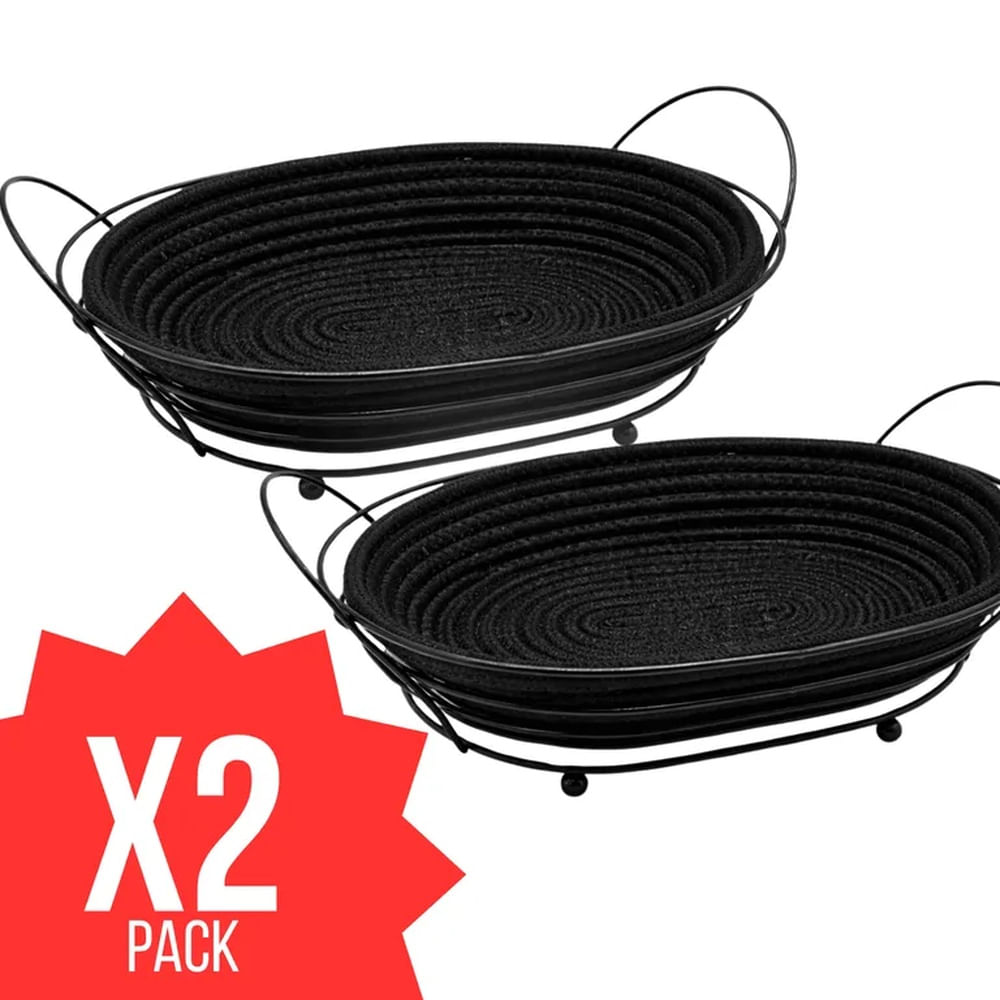 Pack De 2 Canastas Organizadoras Metálicas Con Base De Tela Removible Negra