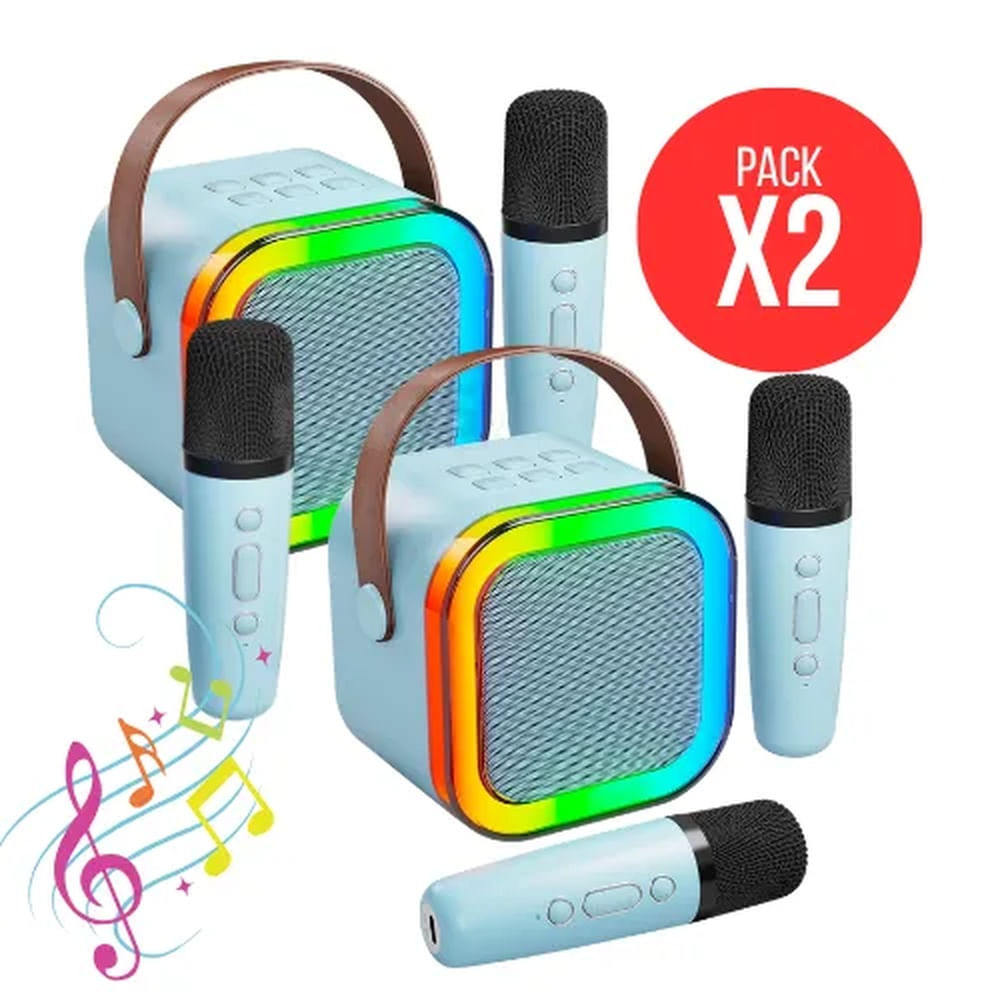 Micrófono Karaoke Con Parlante - Celeste, Para Diversión De Los Peques, Pack X2 Unidades