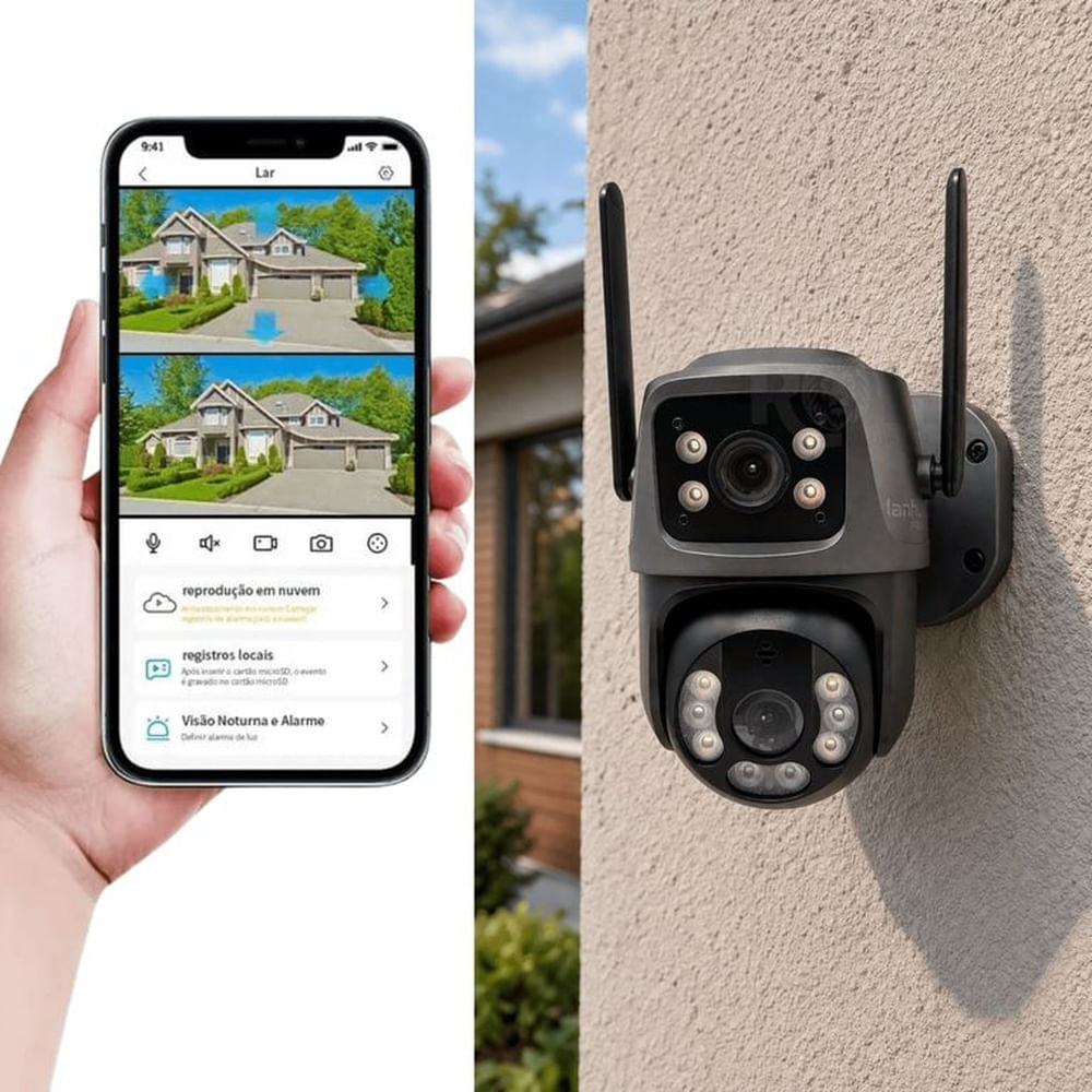 Cámara De Seguridad WiFi Exterior 2 Lentes Con Zoom 8X Y Monitoreo Remoto 360° Negro