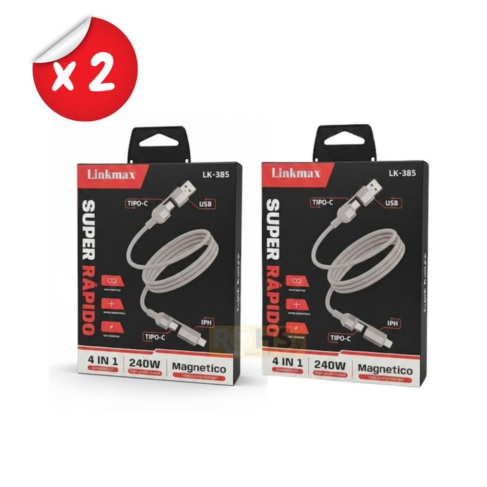Cable Magnetico 4 en 1, Compatible con conexiones USB Tipo-C e IPH (Pack X2 unidades)