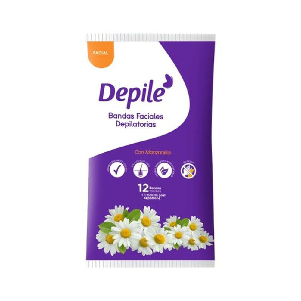 Bandas Faciales Depilatorias Depile con Manzanilla para Piel Sensible 12 u