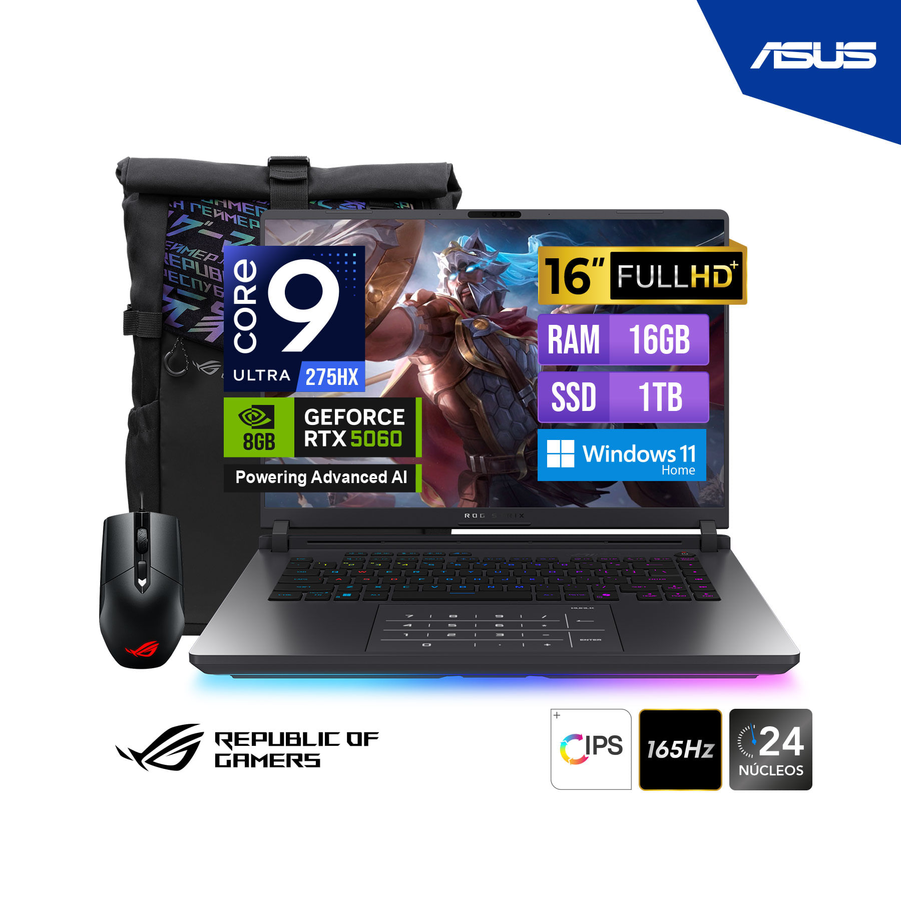 LAPTOP ASUS ROG STRIX  G16 ULTRA 9 275HX 1TB SSD 16GB RTX5060 8GB W11