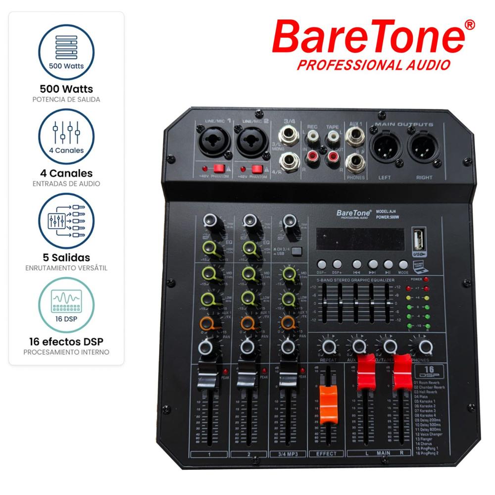 Consola Mezcladora Amplificada Baretone AJ4 Profesional