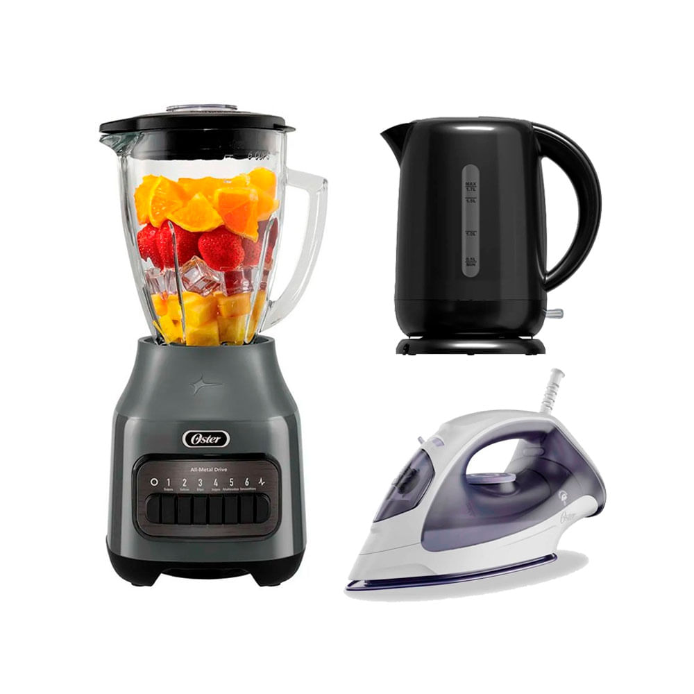 Combo Licuadora Oster BLSTPEG-GPB hervidor 1.7Lt Plancha GCSTBS3802