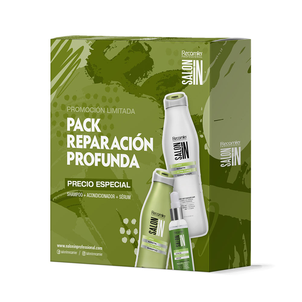 Pack Reparación Profunda Salon In +Pro Keratin Ultra Force: Shampoo + Acondicionador + Sérum