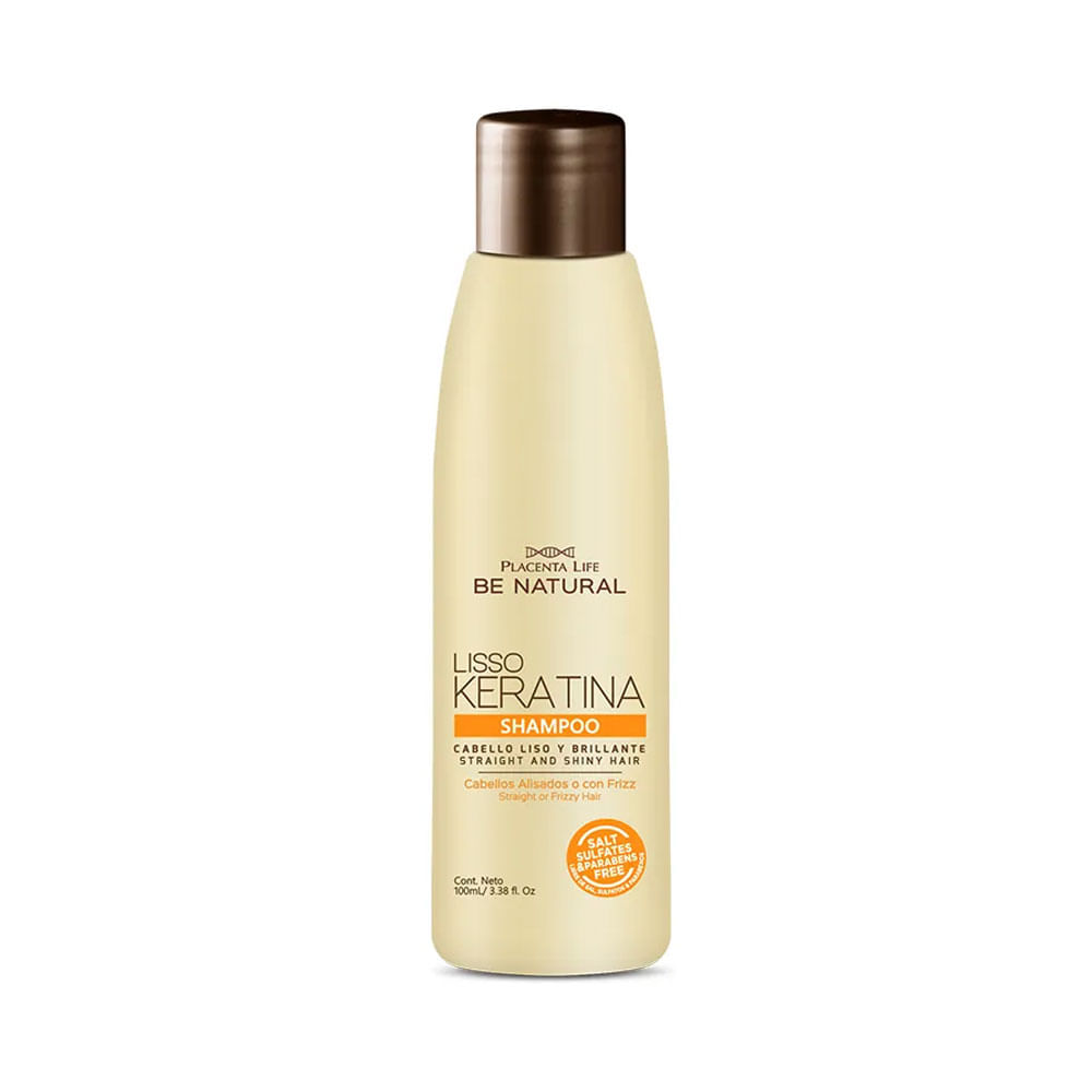 Shampoo Be Natural Lisso Keratina 100 ml Liso Perfecto y Brillante