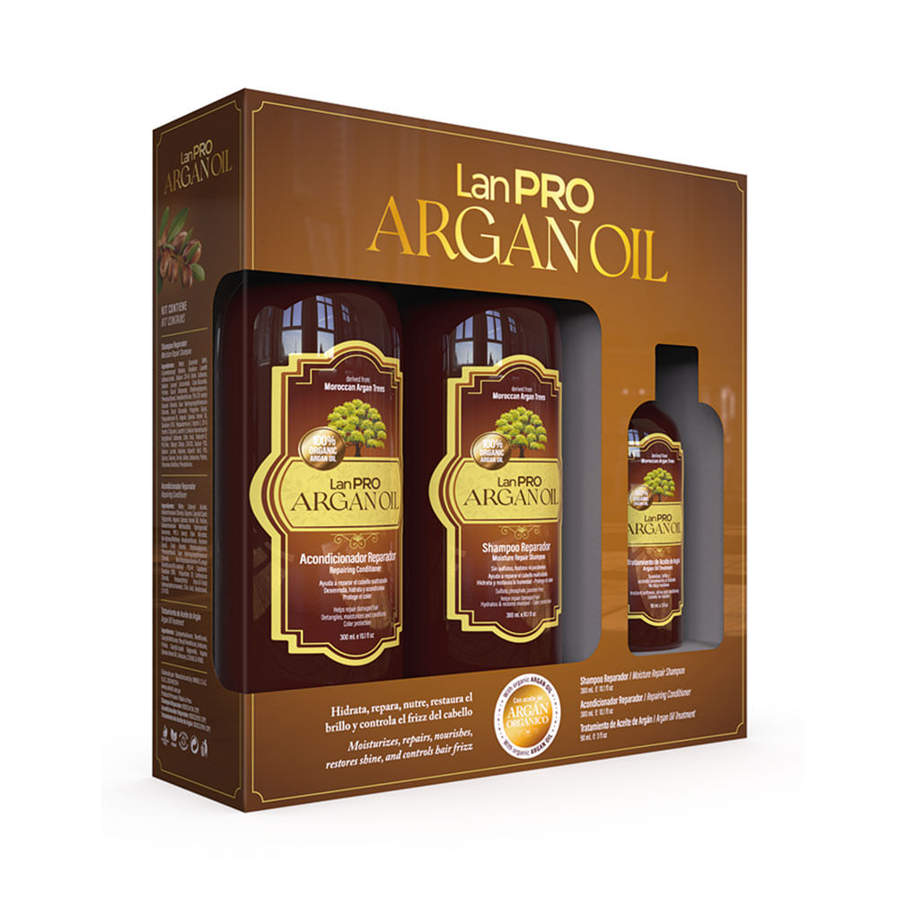 Pack Lanosterin LanPRO Argan Oil Shampoo 300 ml + Acondicionador 300 ml + Aceite 90 ml