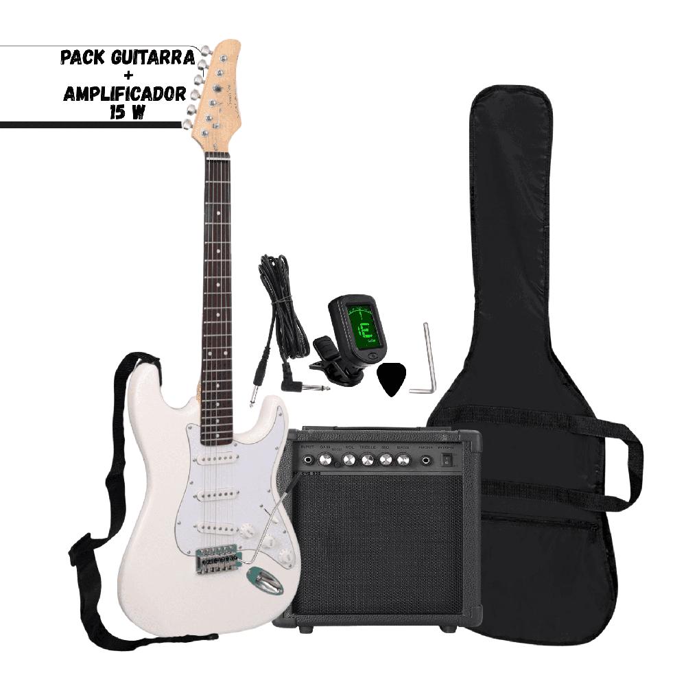 Pack Guitarra Electrica color Blanco con Amplificador y accesorio
