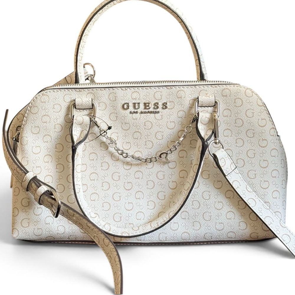 CARTERA GUESS SATCHEL MONOGRAM BLANCO CON BEIGE