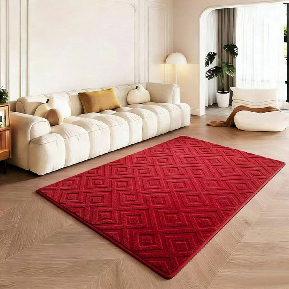 Alfombra Peluchada Antideslizante de 2mts x 140cm Rojo