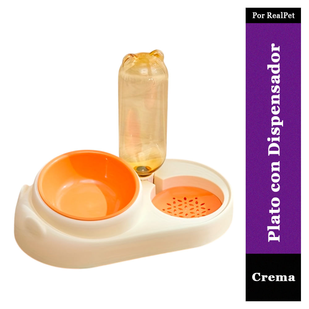 Plato con Dispensador de Agua para Gato Perro 29.5x22cm Crema