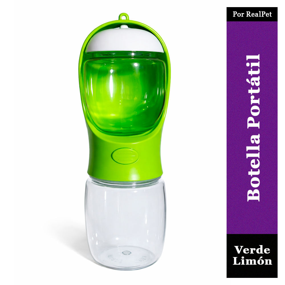 Botella Portátil de Agua y Comida de Perro Verde Limón 350ml