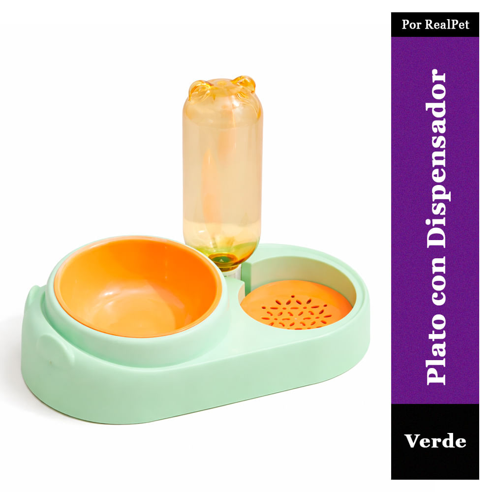 Plato con Dispensador de Agua para Gato Perro 29.5x22cm Verde