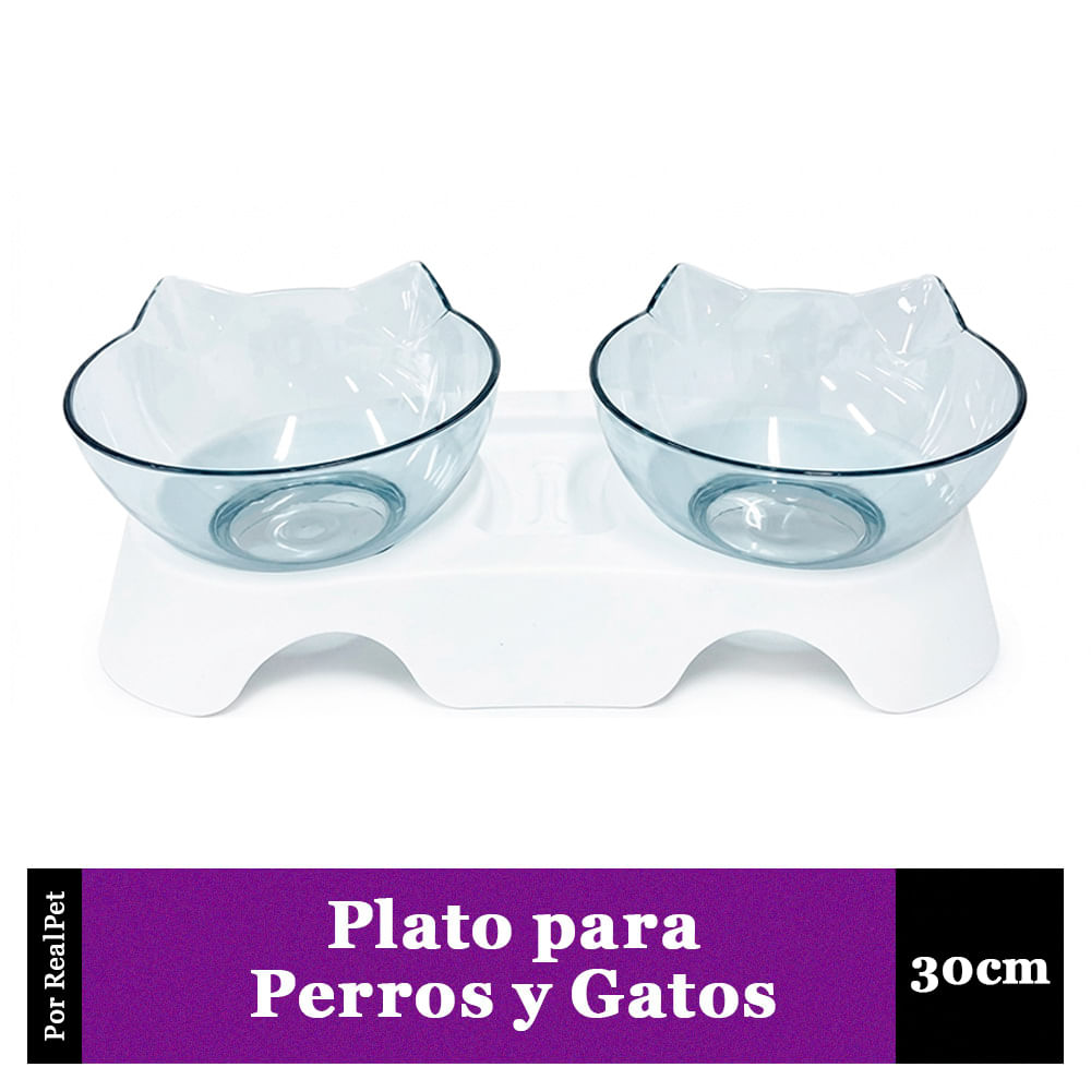 Plato Doble para Gato o Perro con Diseño de Orejas
