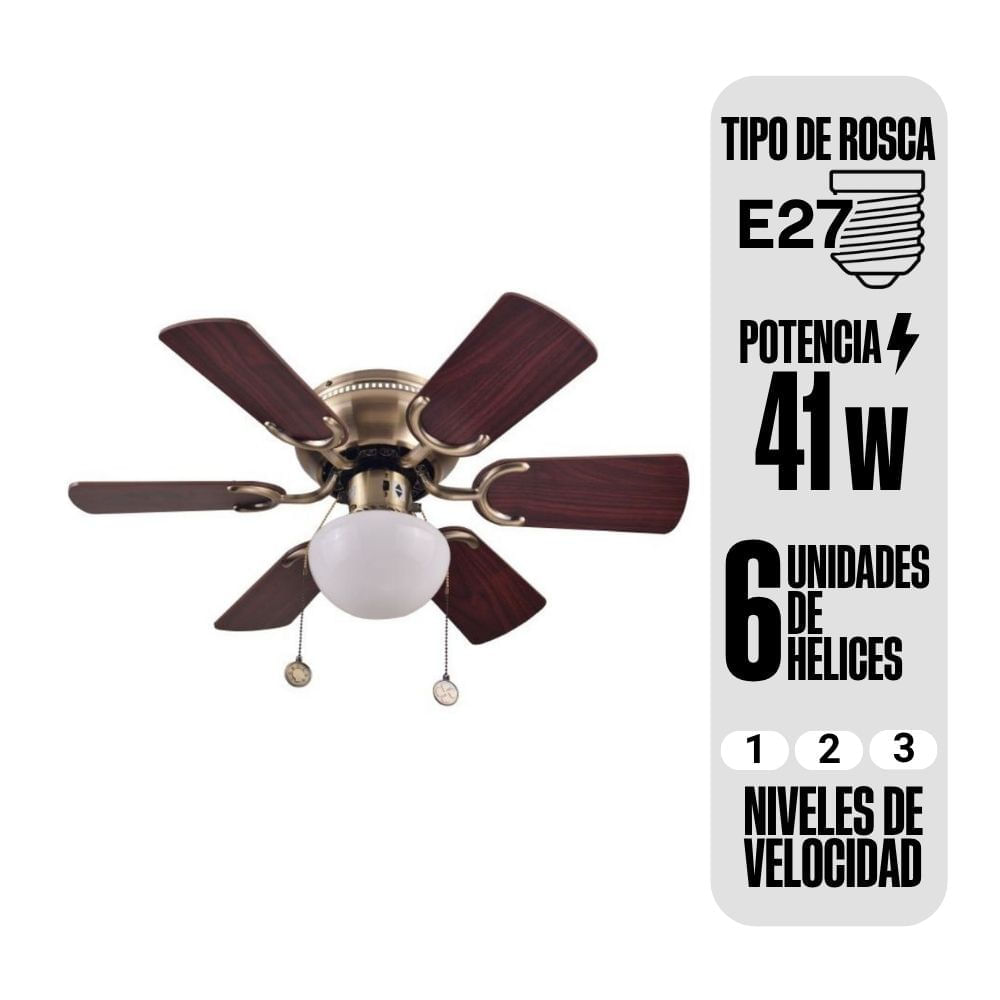 Ventilador de Techo Orange Marruecos 30"" 6 Aspas 1 Luz Marrón