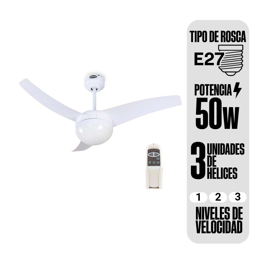 Ventilador de Techo Orange 42"" 3 Aspas Blanco con Control Remoto