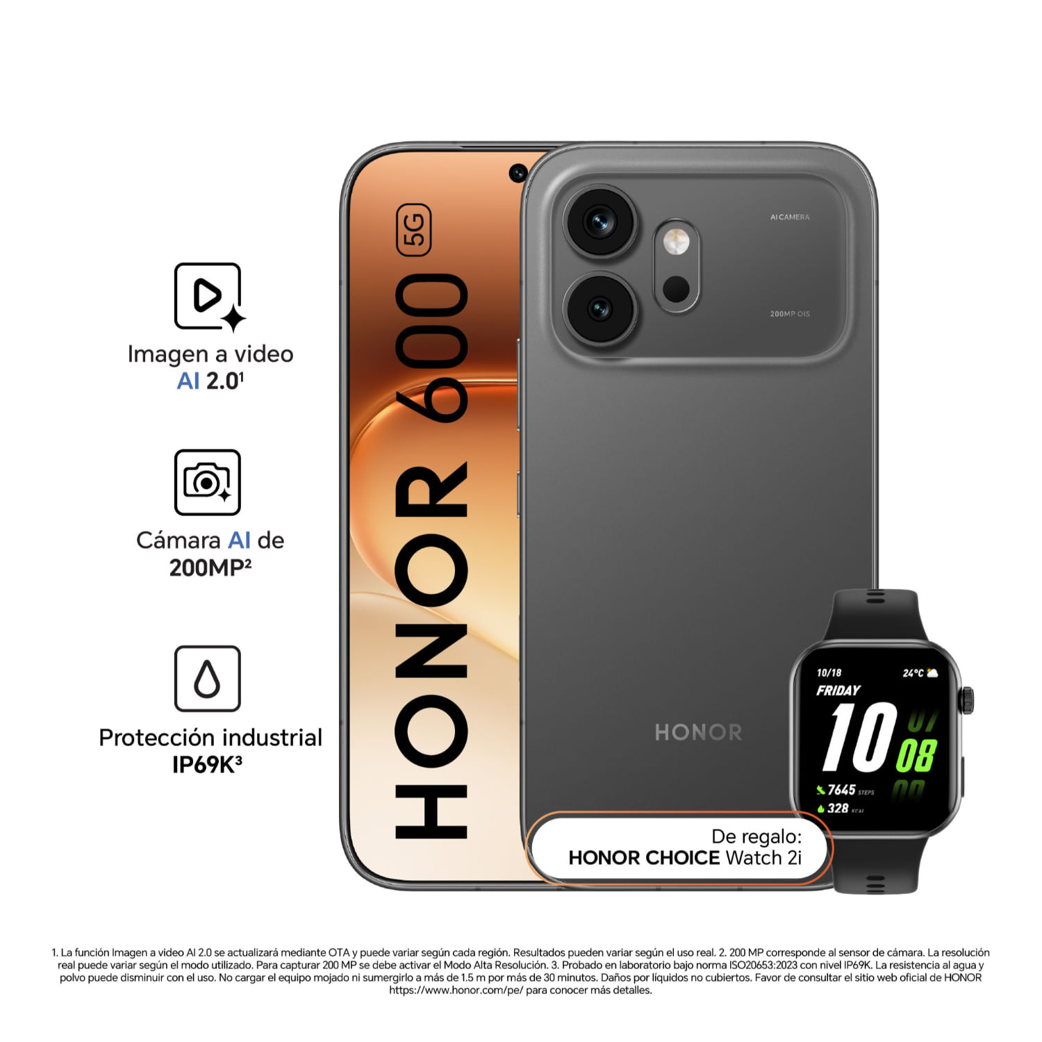 Celular Honor 600 8GB + 512GB Black + Choice Watch 2i