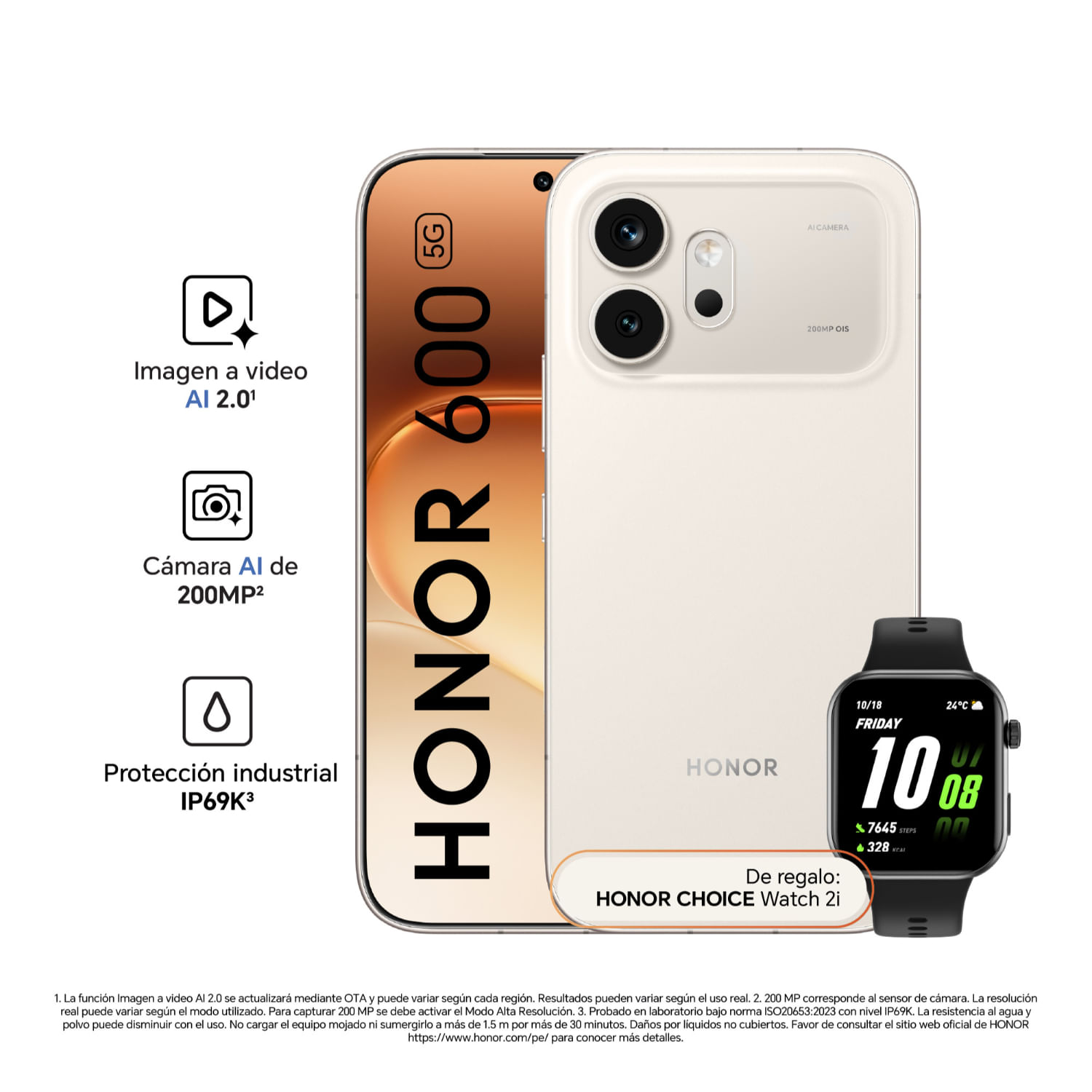 Celular Honor 600 8GB + 512GB Golden + Choice Watch 2i
