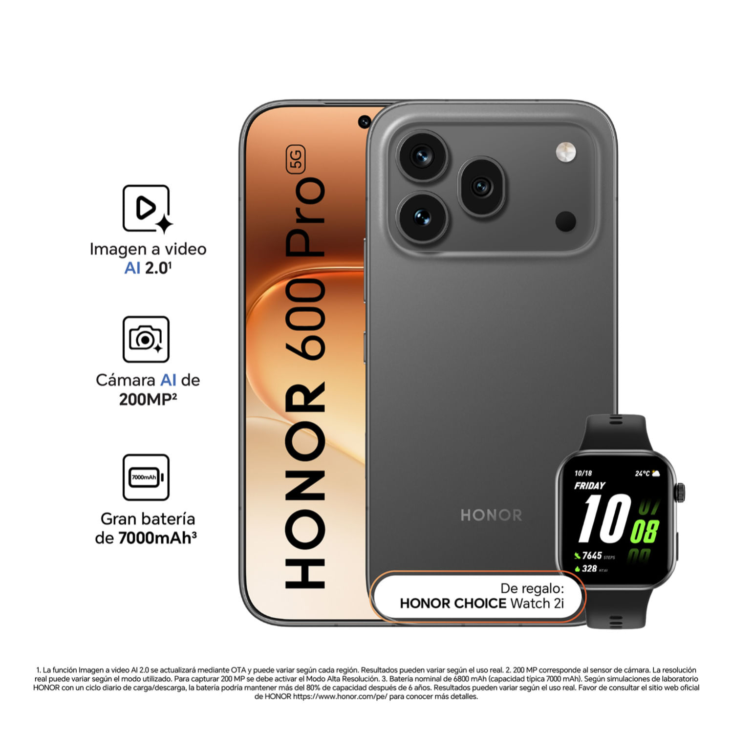 Celular Honor 600 Pro 12GB + 512GB Black + Choice Watch 2i