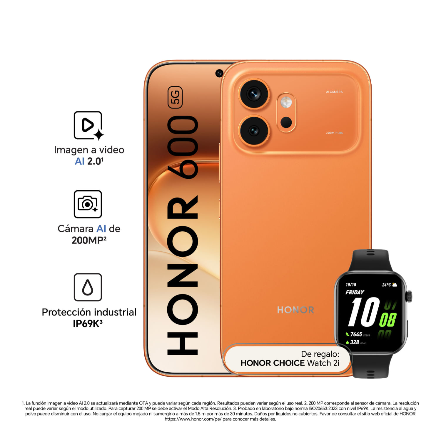 Celular Honor 600 8GB + 512GB Orange + Choice Watch 2i