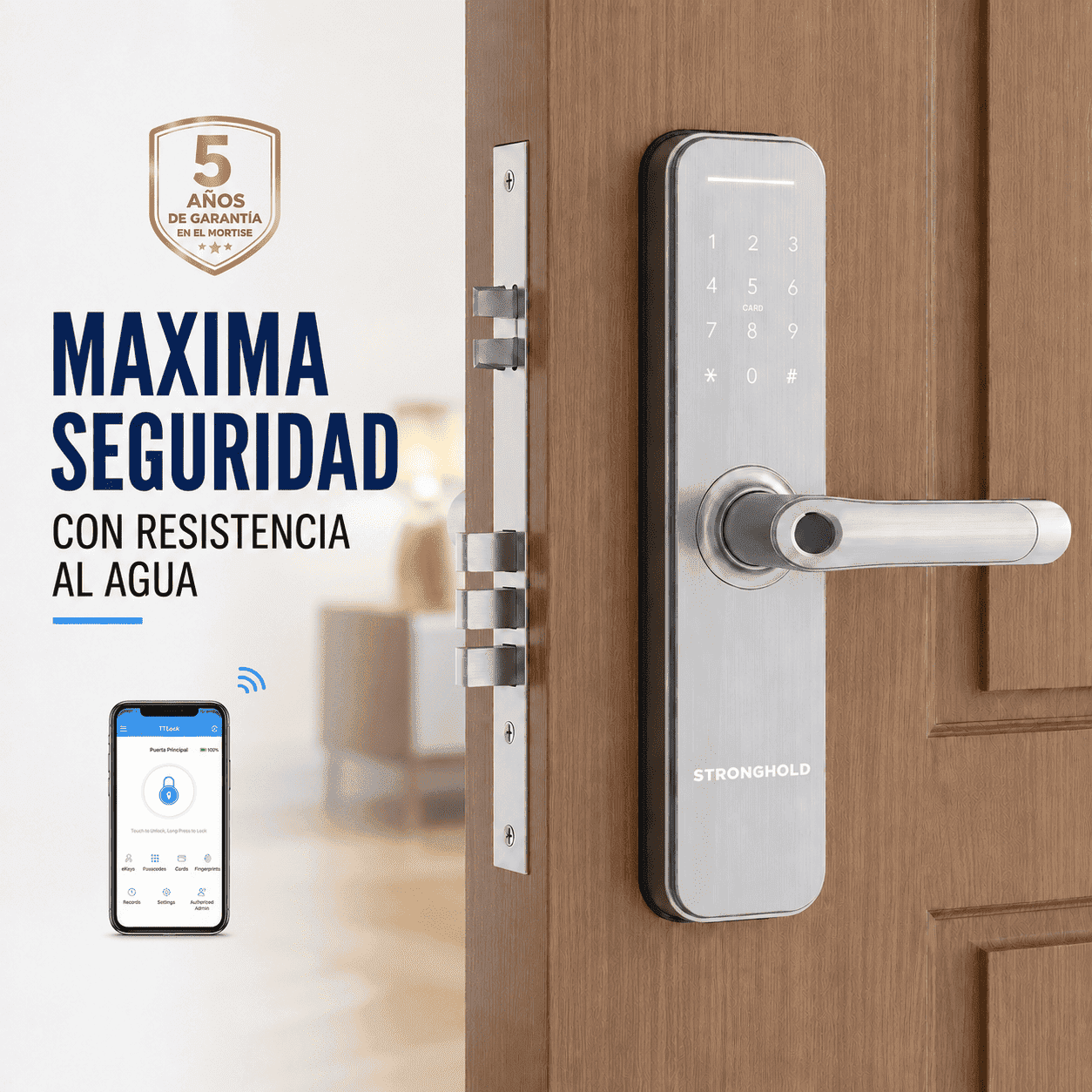 Cerradura digital RESISTENTE AL AGUA WIFI MASTER IP55 Plata - Asesoría de Instalación