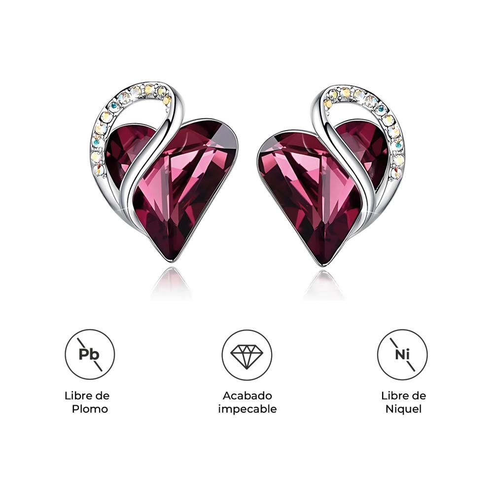 ARETES INFINITY LOVE CORAZÓN INFINITO CON CRISTAL NATAL VINO