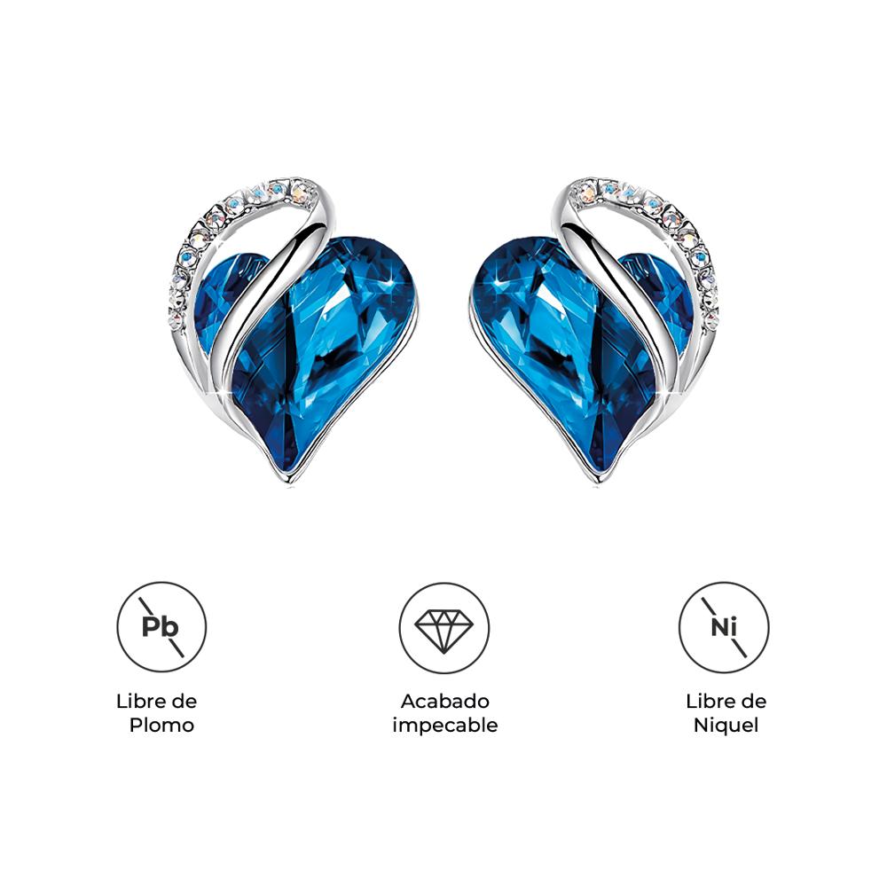 ARETES INFINITY LOVE CORAZÓN INFINITO CON CRISTAL NATAL AZUL INTENSO