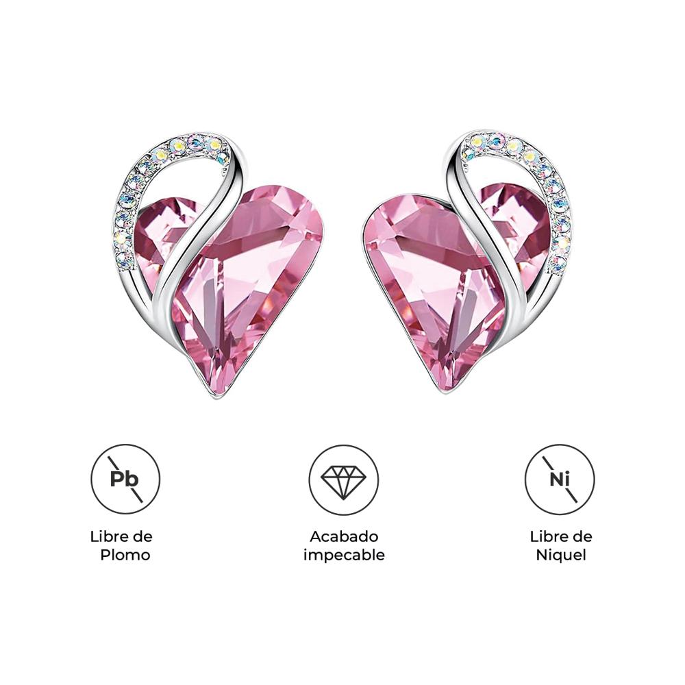 ARETES INFINITY LOVE CORAZÓN INFINITO CON CRISTAL NATAL ROSA