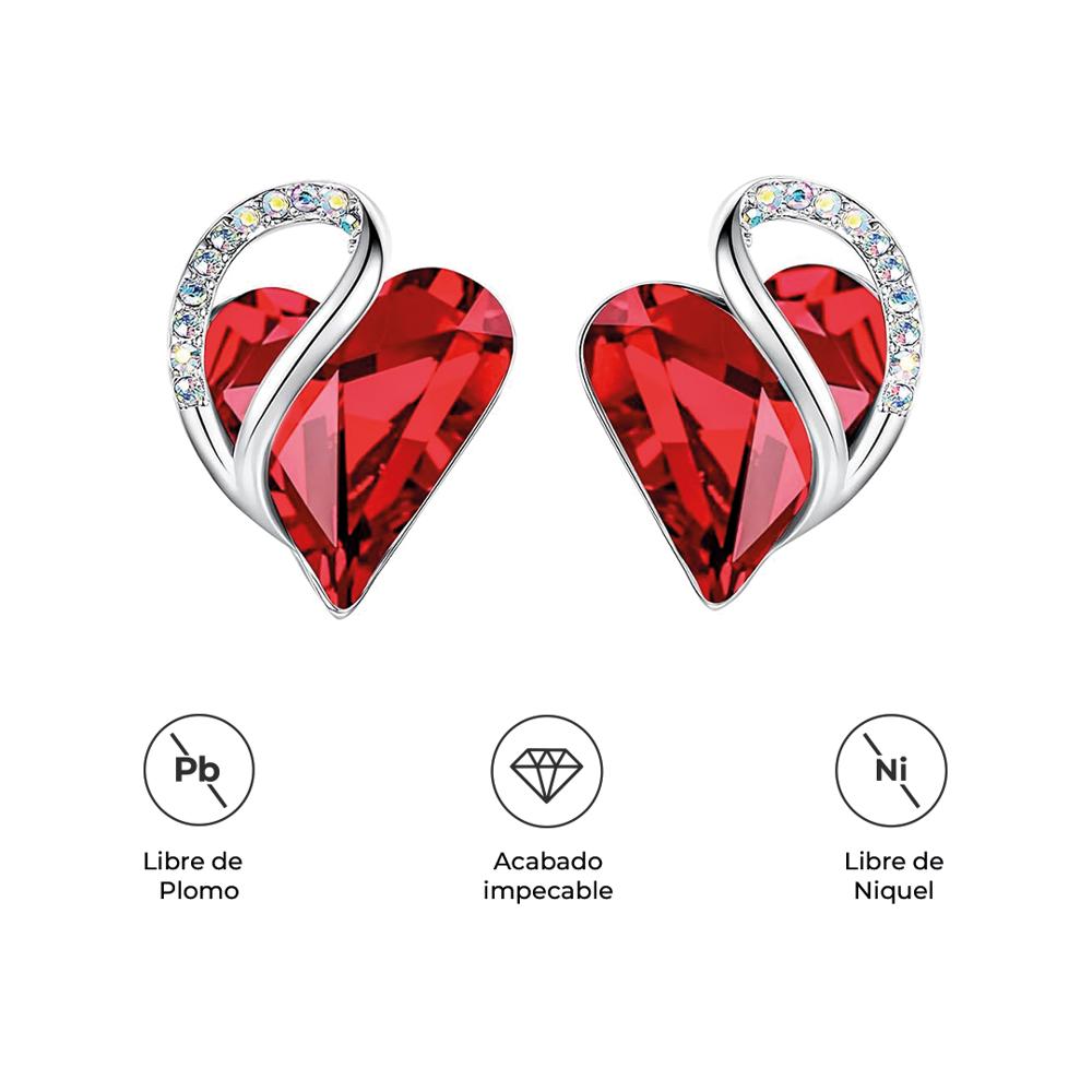 ARETES INFINITY LOVE CORAZÓN INFINITO CON CRISTAL NATAL ROJO