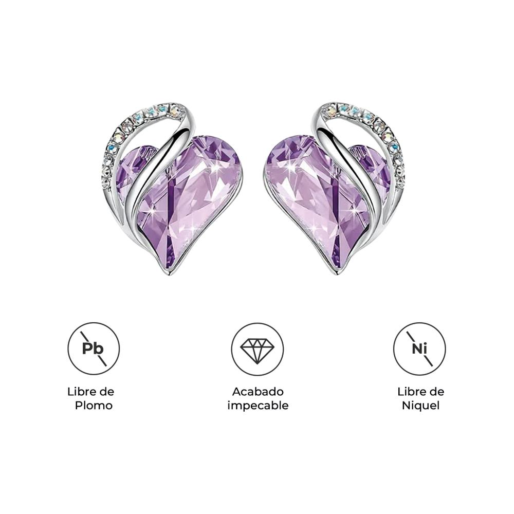 ARETES INFINITY LOVE CORAZÓN INFINITO CON CRISTAL NATAL LILA