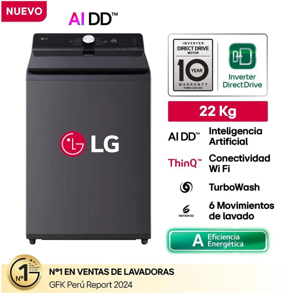 Lavadora LG 22Kg WT22EGTX Con Ai Ddtm inteligencia Artificial