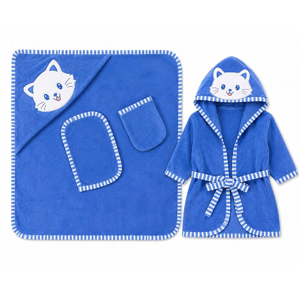 Set de Baño de Bebé con Toalla Salida de Baño Manopla y Babita - azul