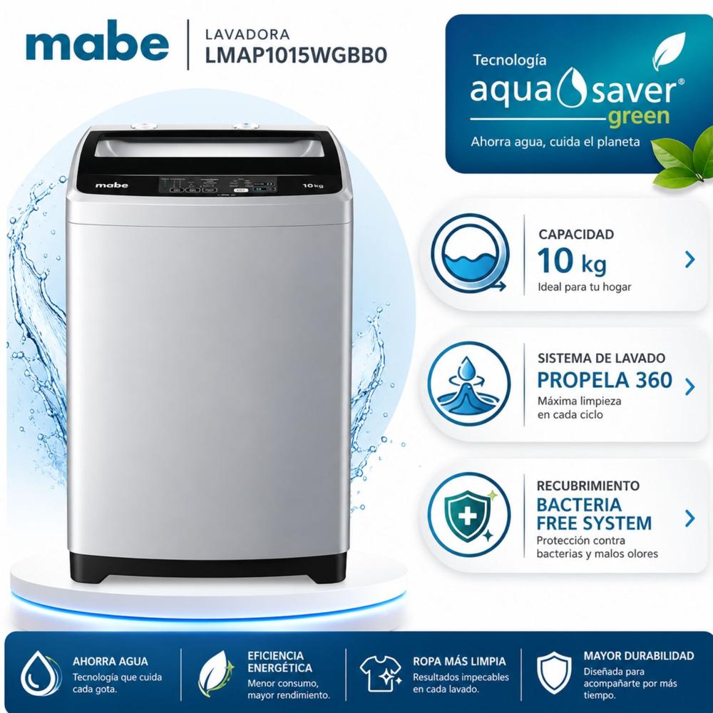 Lavadora mabe de 10 kg silver LMAP1015WGBB0 automática