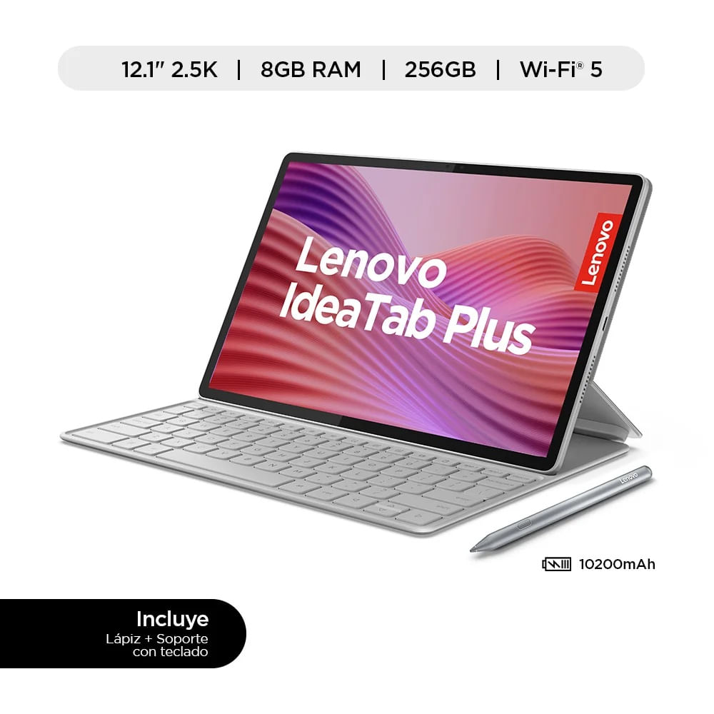 Tablet Lenovo Idea Tab Plus TB361FU con Tab Pen Plus y Folio Keyboard 12.1 2.5K 8GB 256GB Nube gris