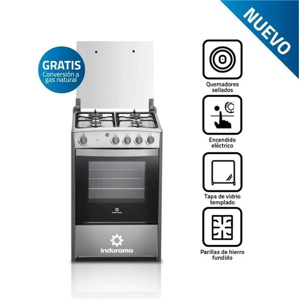 COCINA INDURAMA CORUÑA 4 HORNILLAS CROMA
