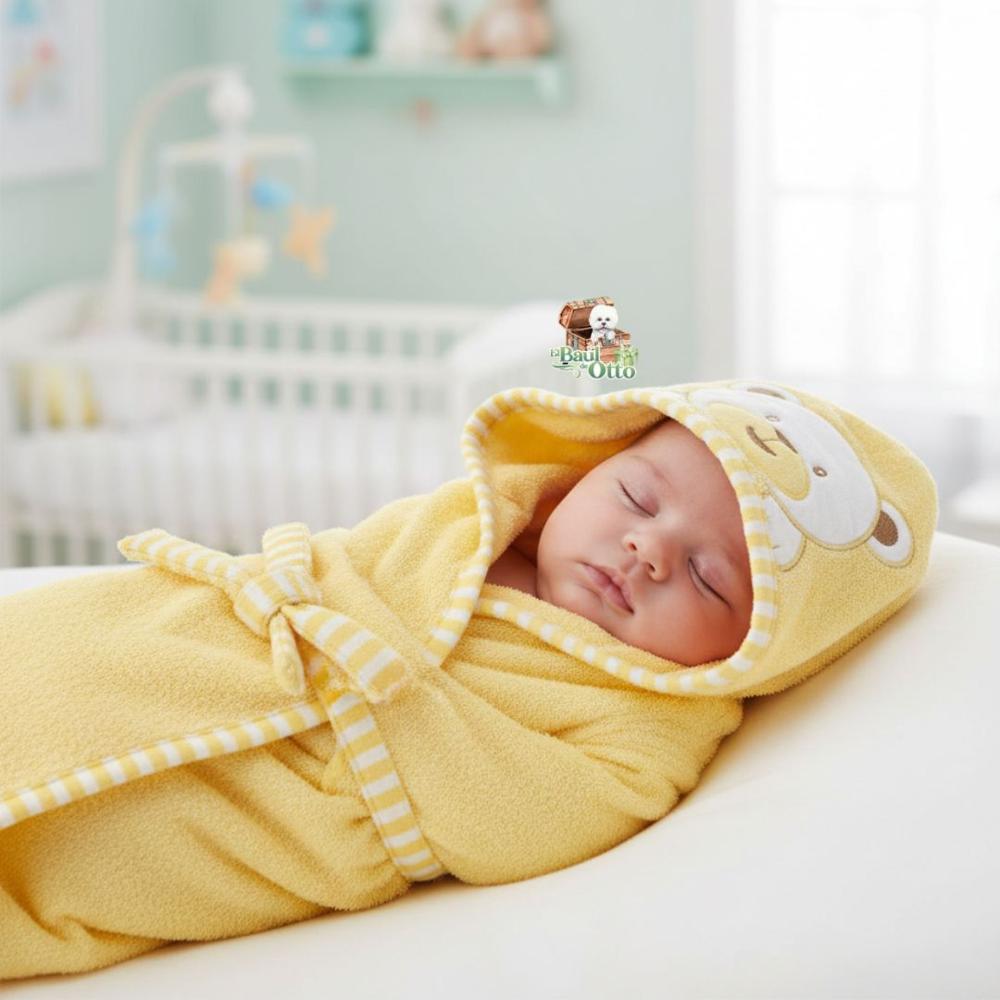 Set de Baño de Bebé con Toalla Salida de Baño Manopla y Babita - Amarillo