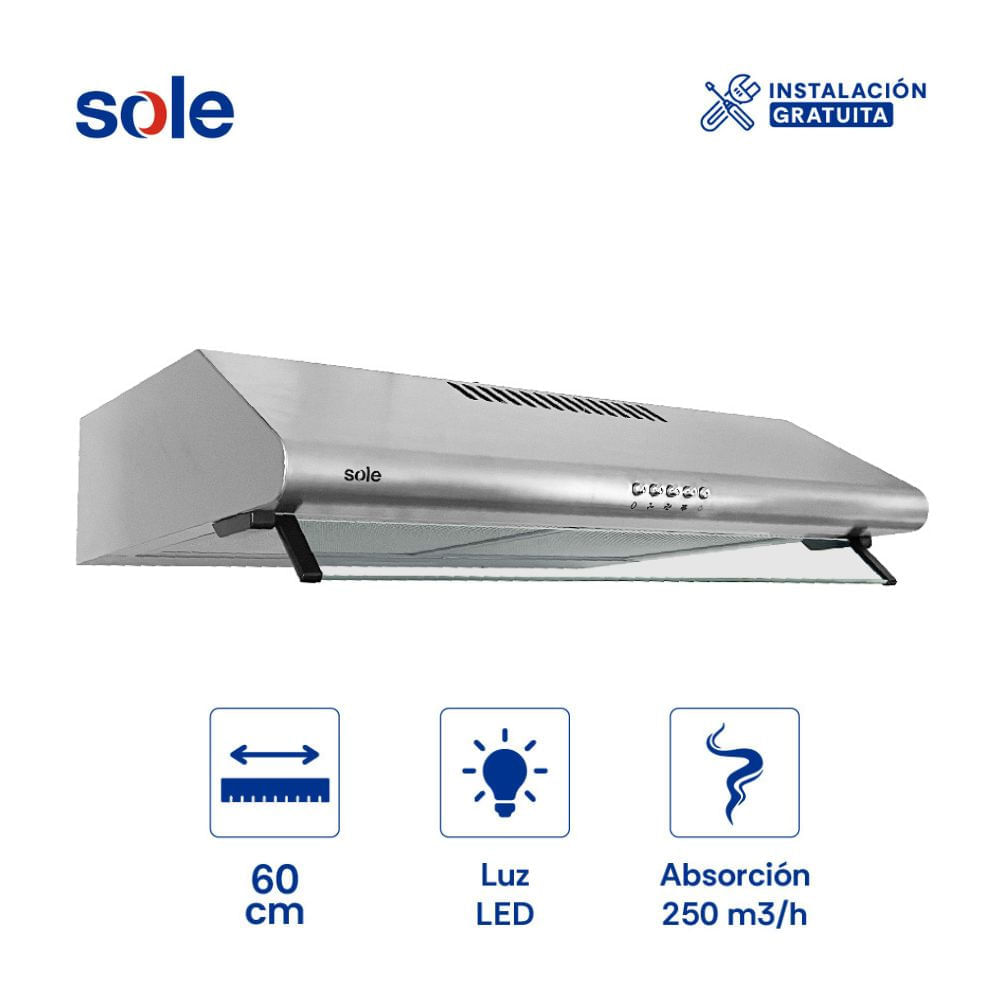 Campana Extractora Convencional 60cm Sole Hera 1 Motor Acero Inoxidable Plata