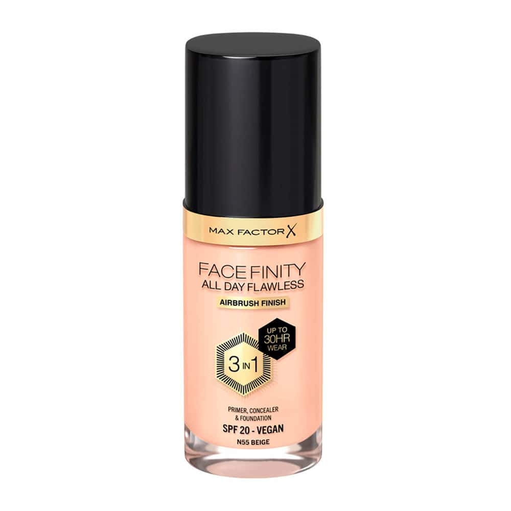 Base Líquida Max Factor Facefinity All Day Flawless 3 en 1 FPS 20 Vegano N55 Beige