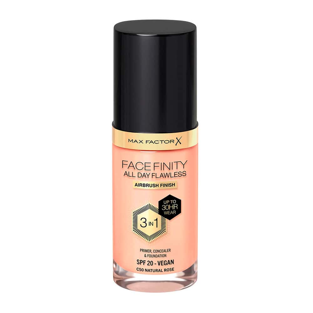 Base Líquida Max Factor Facefinity All Day Flawless 3 en 1 FPS 20 Vegano C50 Natural Rose