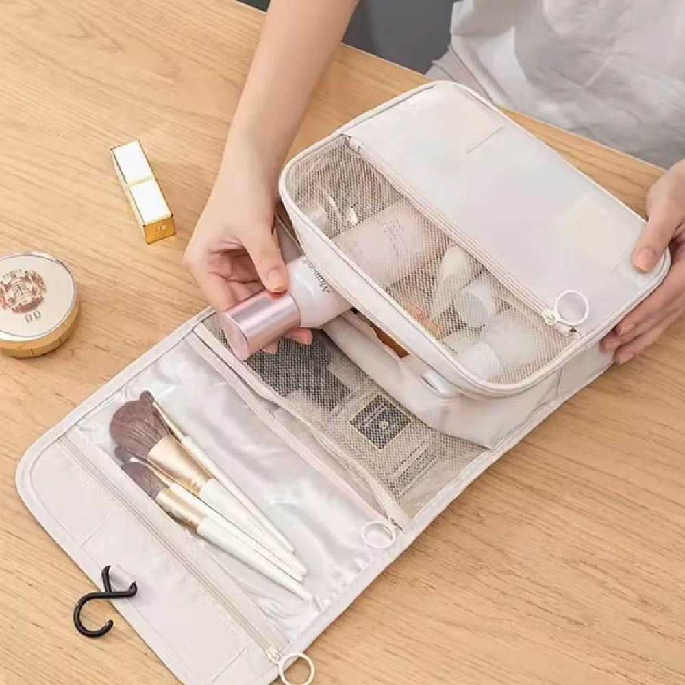 Neceser Beige Colgante de Viaje Multifuncional para Cosméticos y Accesorios