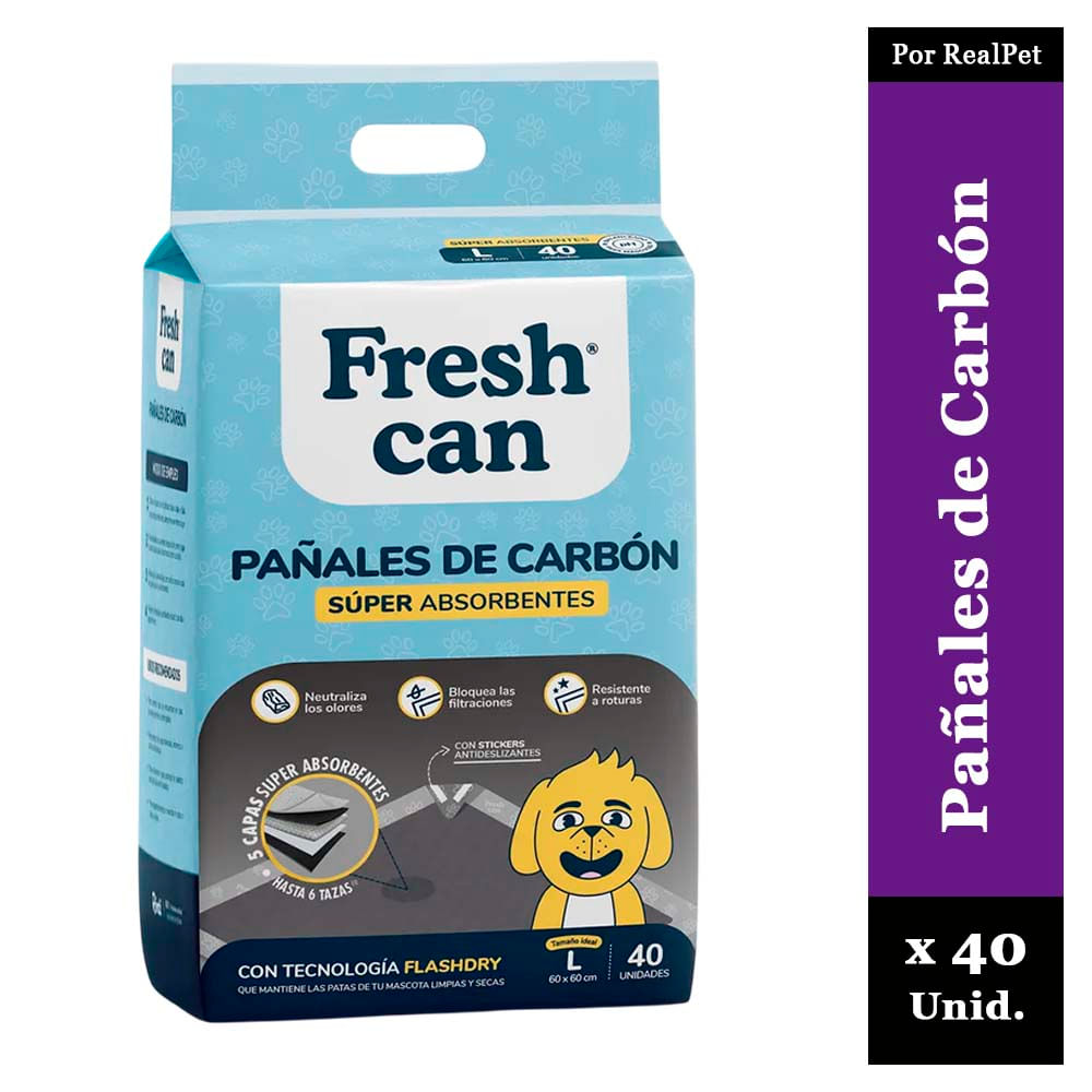 Pañal de Piso Carbon Perro Fresh Can 60x60 cm 40 unidades