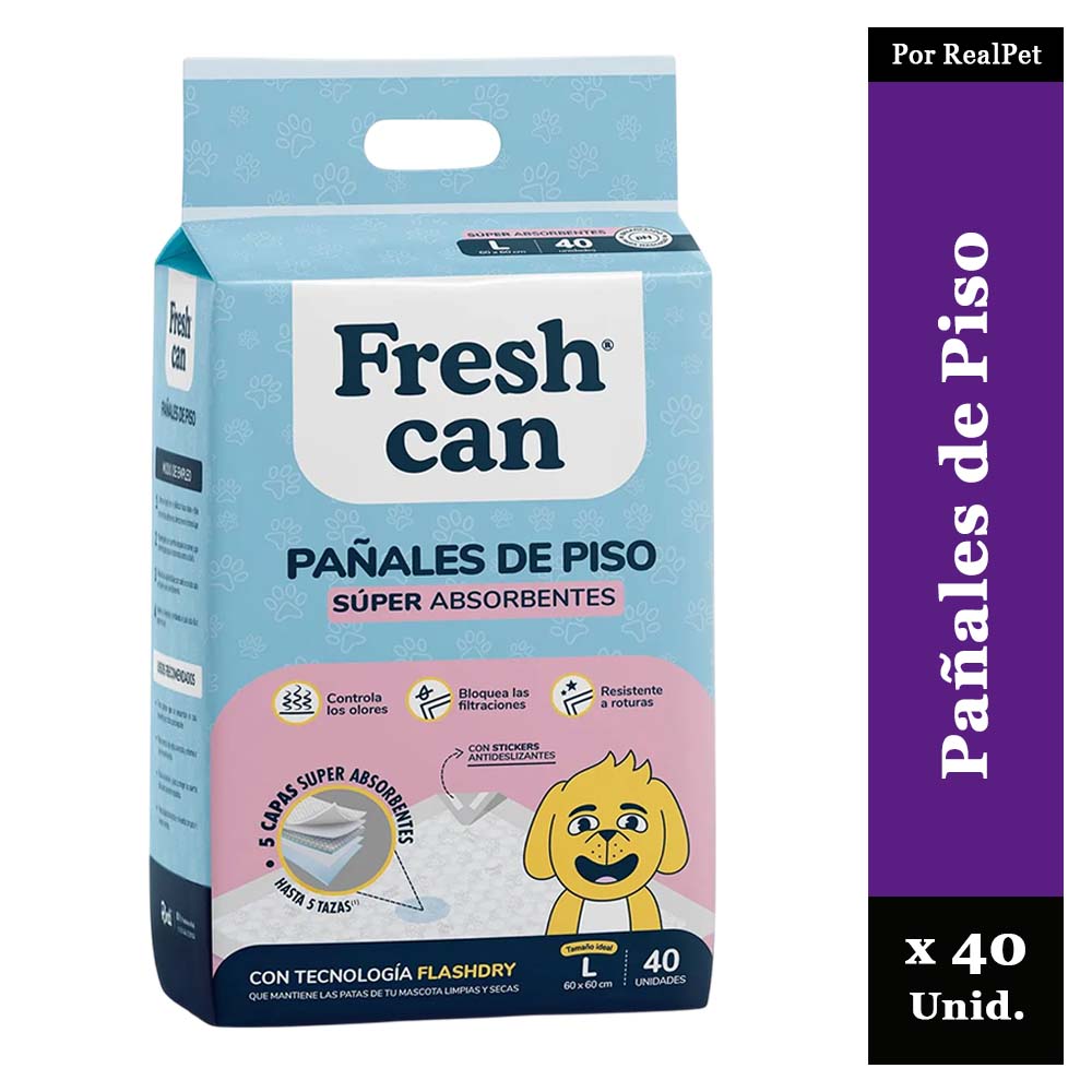 Pañal de Piso Regular Perro Fresh Can 60x60 cm 40 unidades
